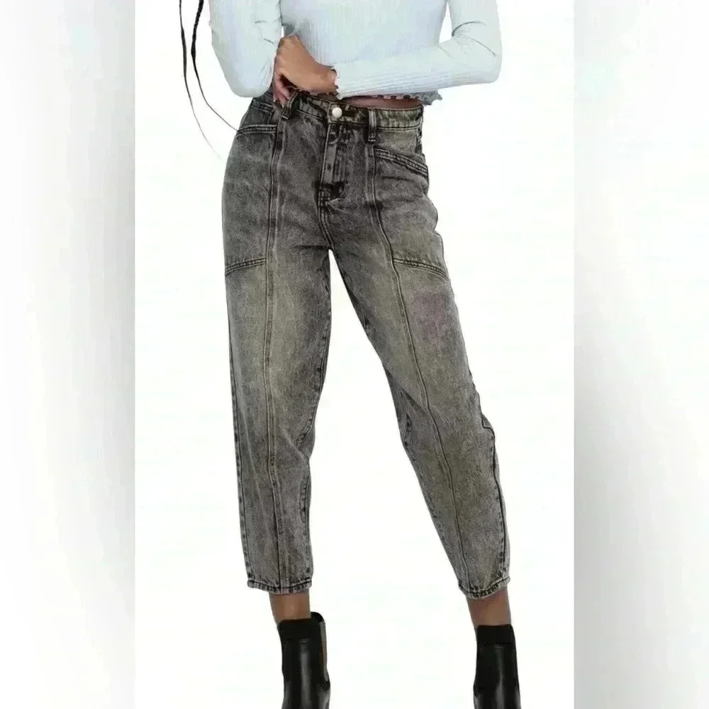 PTCL Brook Slim Balloon Leg Jeans Black Acid Wash NWT Size 27